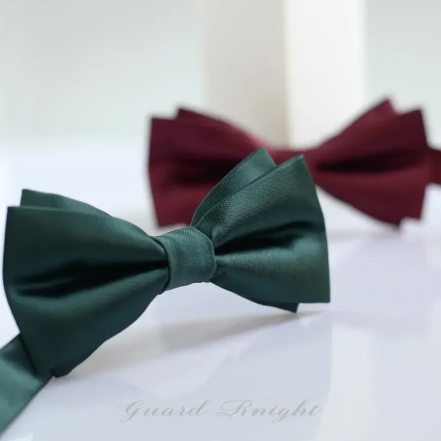 , men's formal dress, bridegroom's wedding, British double-layer solid color bow tie, best man's fashion, black   bow tie