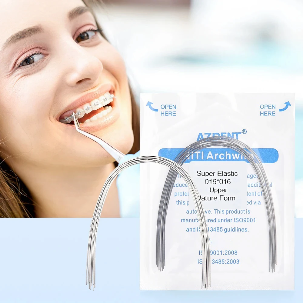 Azdent Dental Super Elastic Niti Arch Wires Rectangular Natural Form Permanent Midline Mark Orthodontic Archwire 10pcs/Pack