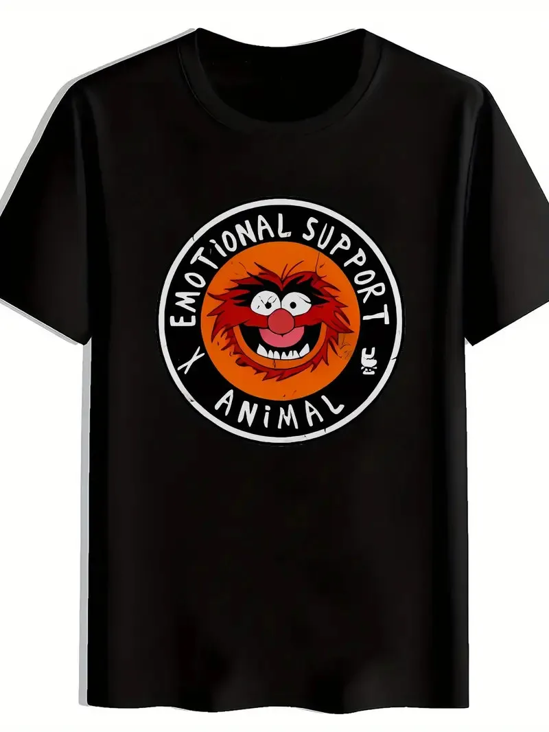 

Men'S Black Casual Crew Neck T-Shirt with 'Emotional Support Animal' Print - Sof