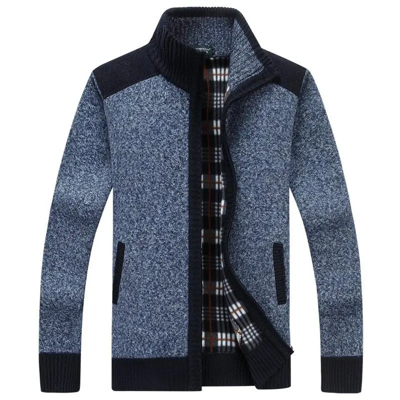 

Men's Knitted Sweaters Cardigans Jackets Stand up Collar Fleece Lined European Style Casual Wear for plus Size Women
