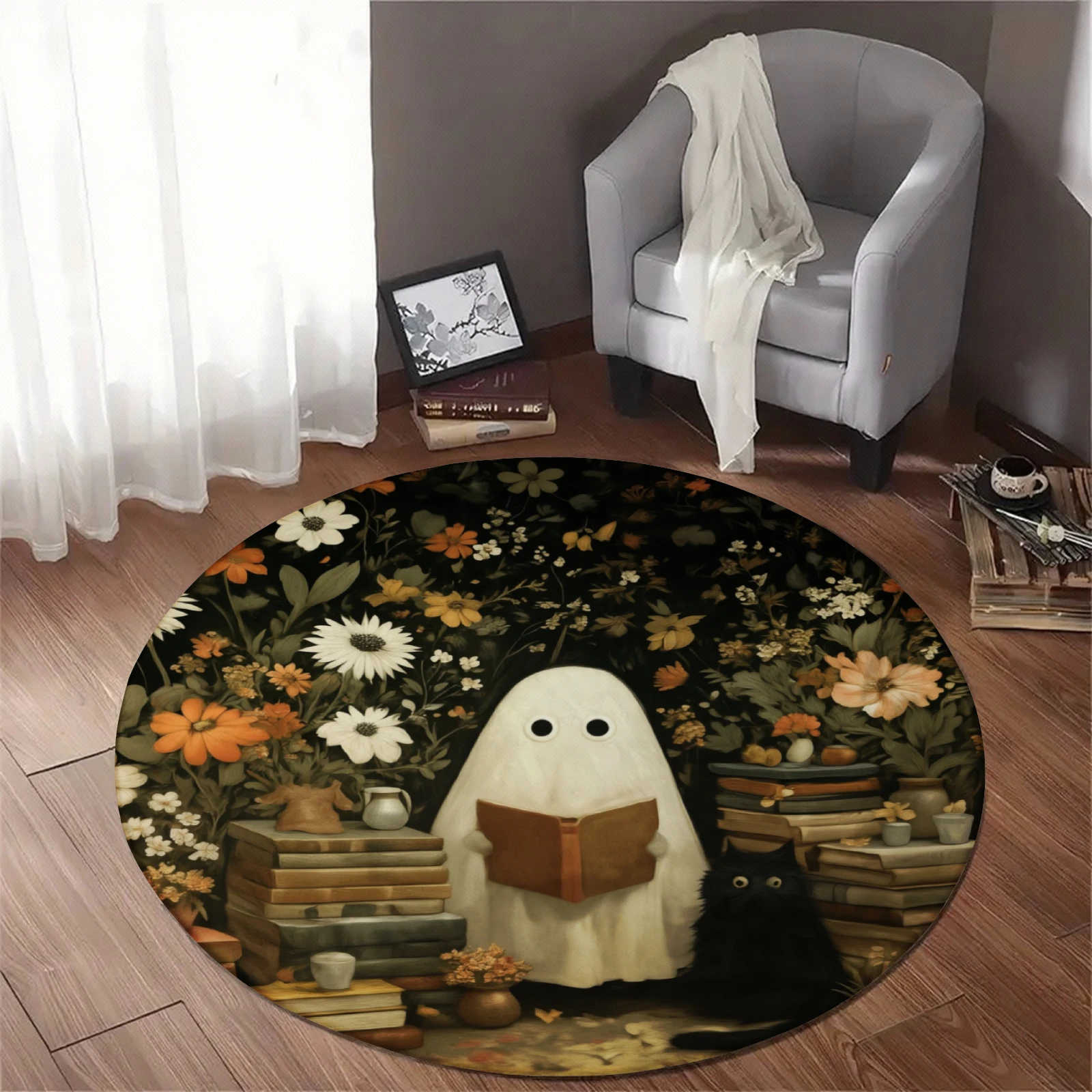 Halloween Round Rug, Plush Floor Mat, Pumpkin Skull Print, Nonslip Mat, Indoor Outdoor, Festival Entrance Decor Multiple Sizes