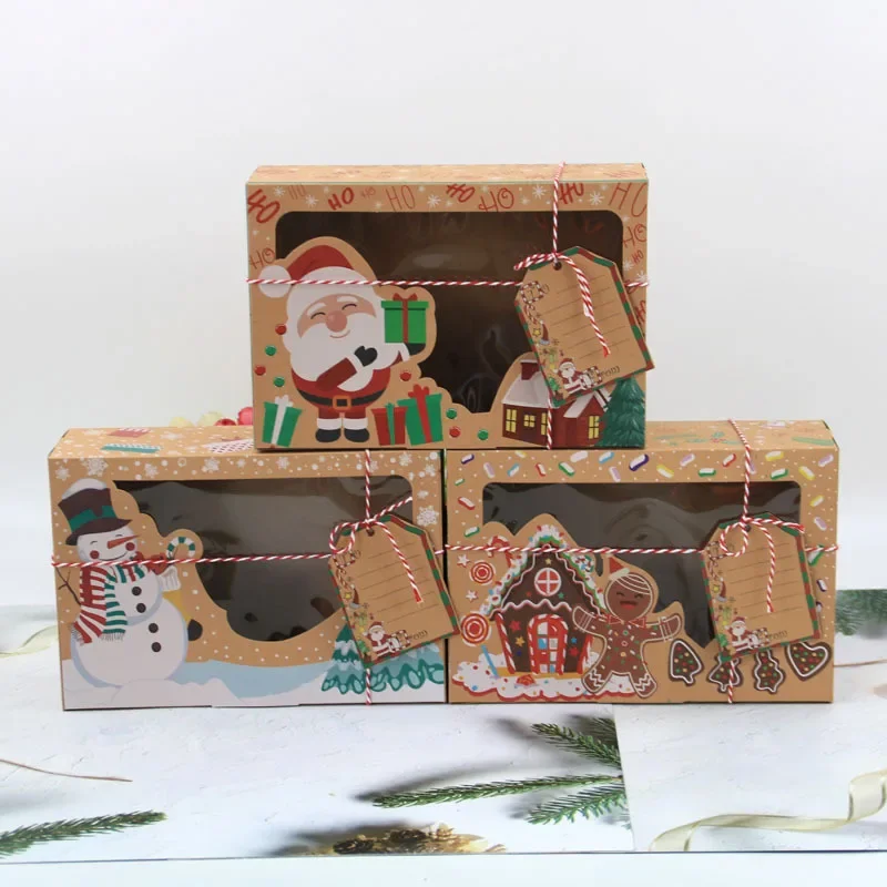 

Kraft Paper Biscuit Box Christmas Candy Box Kraft Paper Gingerbread Box PVC Window Opening Wedding Candy Box Packaging