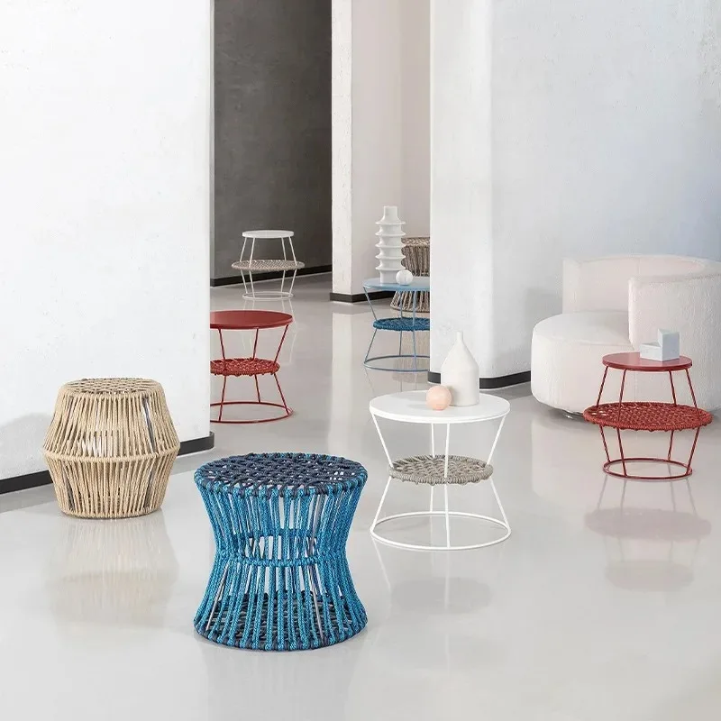 Outdoor rattan coffee table outdoor woven seat circular balcony garden modern art low table small apartment furniture