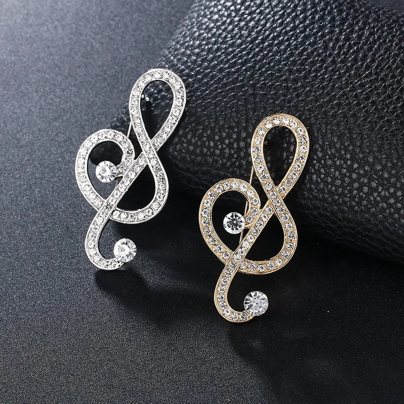 Korean Fashion Metal Musical Note Rhinestone Brooch Scarf Buckle Badge Lapel Pin Luxury Jewelry Brooches for Women Accessories