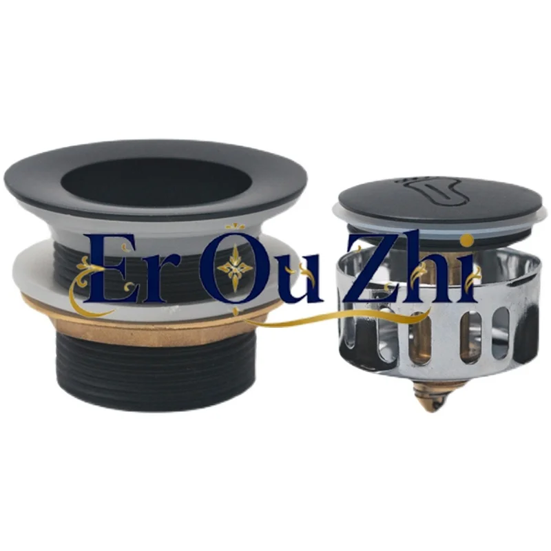 All-copper Bathtub Bath Drain Spring Core Foot-operated Shower Room Drain Wooden Bucket Valve Drain Pipe Accessories