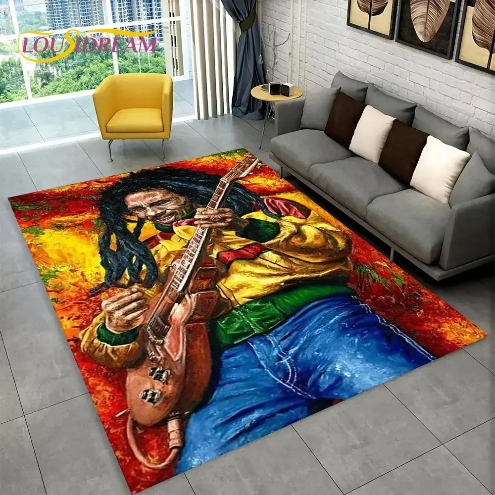 Bob Marley Reggae Music Maple Leaf Jamaican Area Rug,Carpet Rug for Living Room Bedroom Sofa Doormat Decor,Non-slip Floor Mat