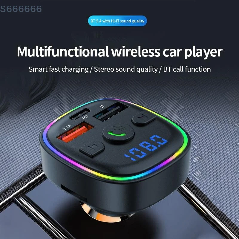 

Bluetooth 5.3 FM Transmitter Car Radio Modulator MP3 Player USB TypeC Fast Charging Adapter With Handsfree RGB Light Car Charger