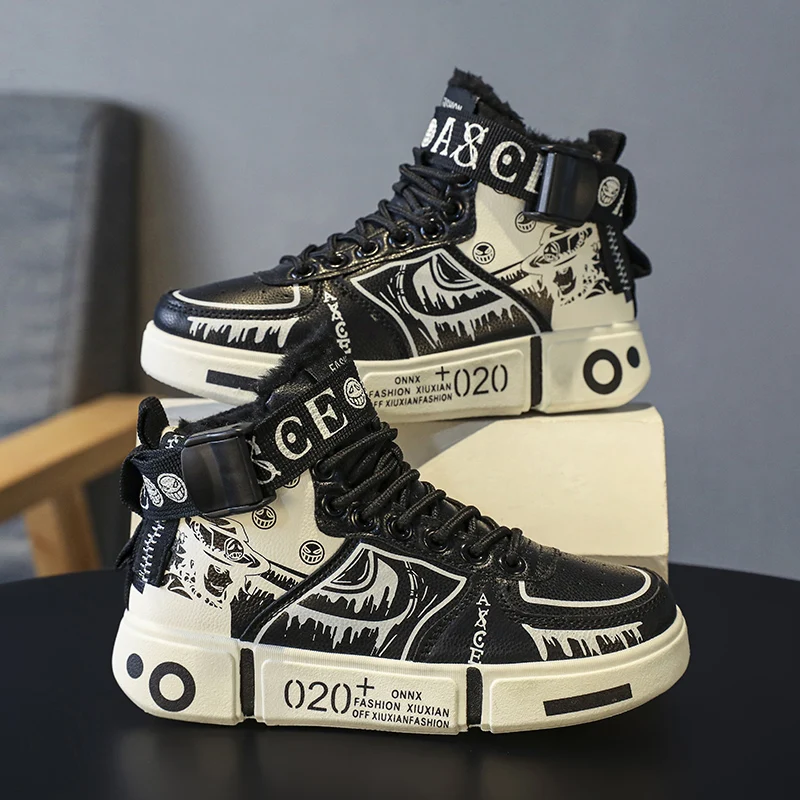 

Winter Men's Graffiti Fashion Pattern Style Flat High-top Cotton Parent-child Style Fashionable Casual Street-style Sneakers