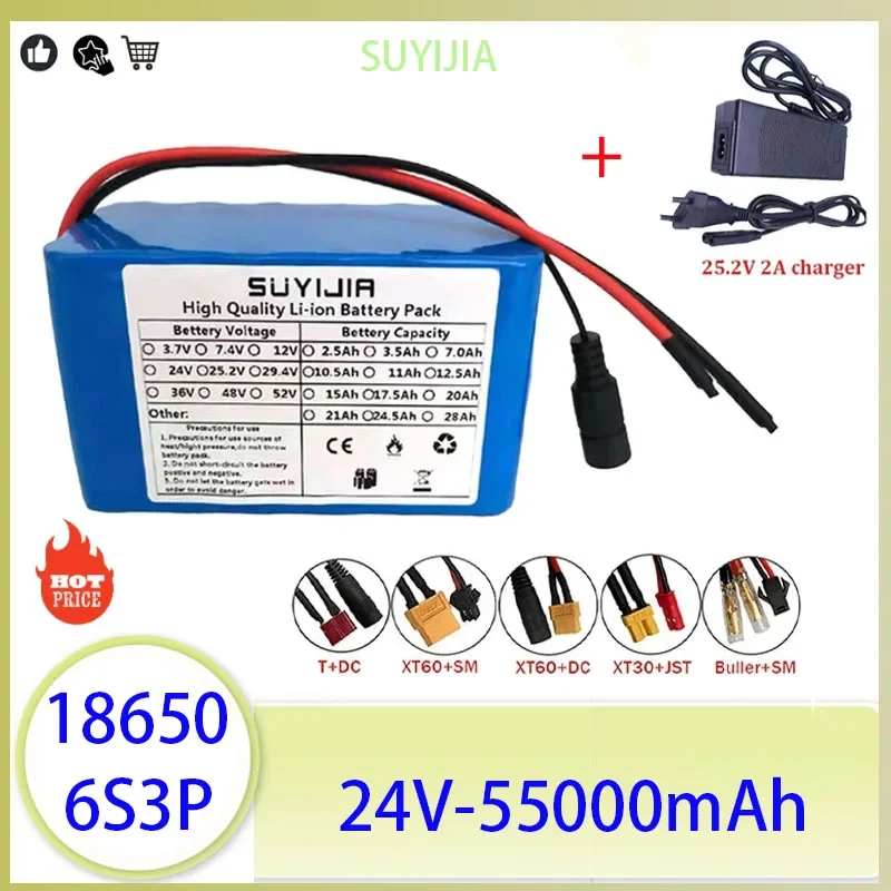 

Best Selling 18650 6S3P 55000mAh24V Rechargeable Li-ion Battery Pack Electric Moped Built-in BMS +25.2V2A Charger Backup Battery