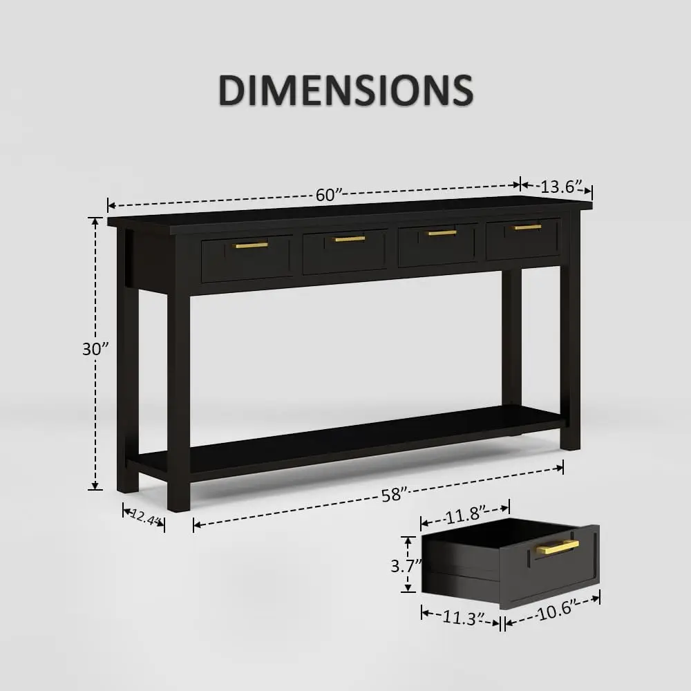 Tavolo per ingresso, divano da 60 pollici con/4 cassetti e ripiano inferiore Tavolo da corridoio lungo e stretto per soggiorno, ingresso, casa,