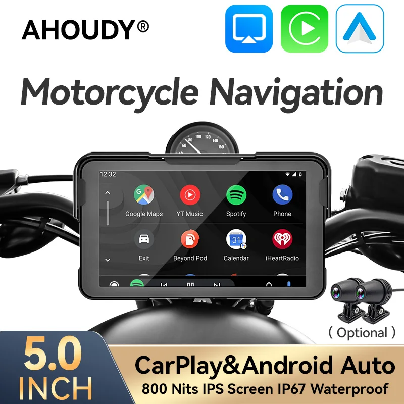 

AHOUDY 5-дюймовый мотоциклетный навигационный экран Carplay IP67 Водонепроницаемый Android Auto Bluetooth 5G WiFi модуль