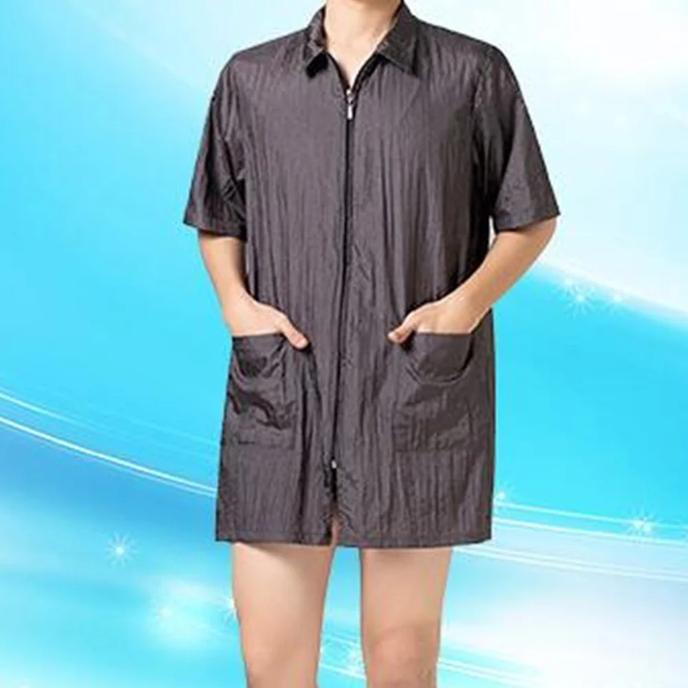 

Hair Dye Clothes Grey Xl Waterproof Short Sleeve Turn-Down Collar Workwear For Men Women With Pocket Design