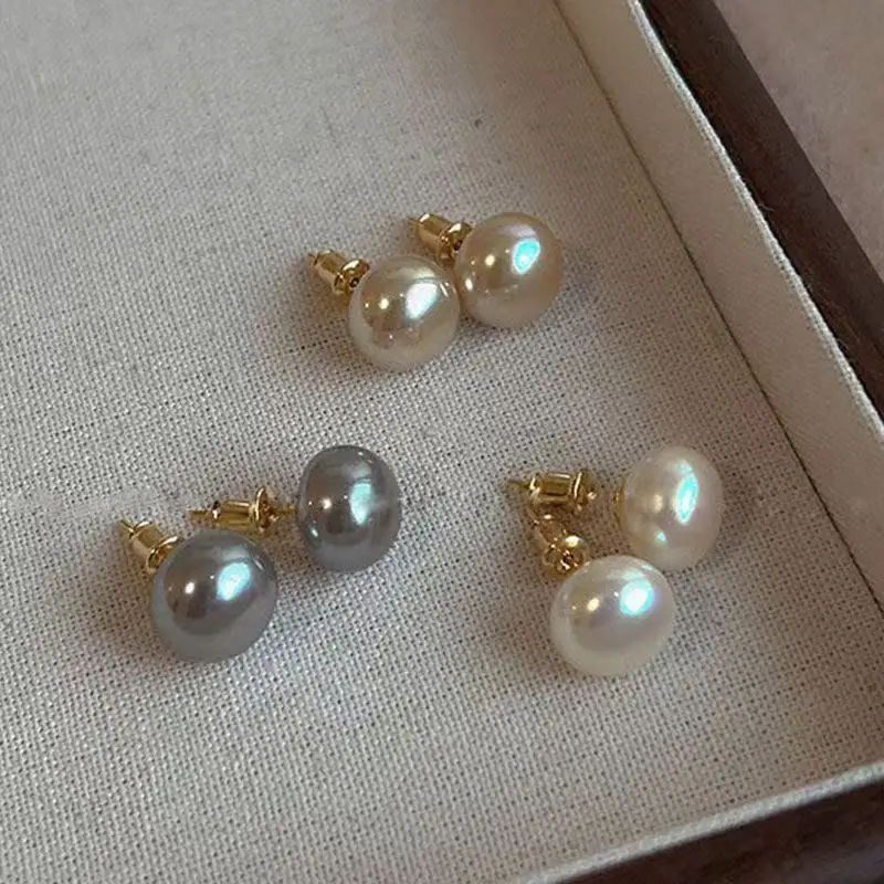 Temperamento francês plana redonda pérola brincos feminino e meninas doce orelha studs moda jóias presentes românticos