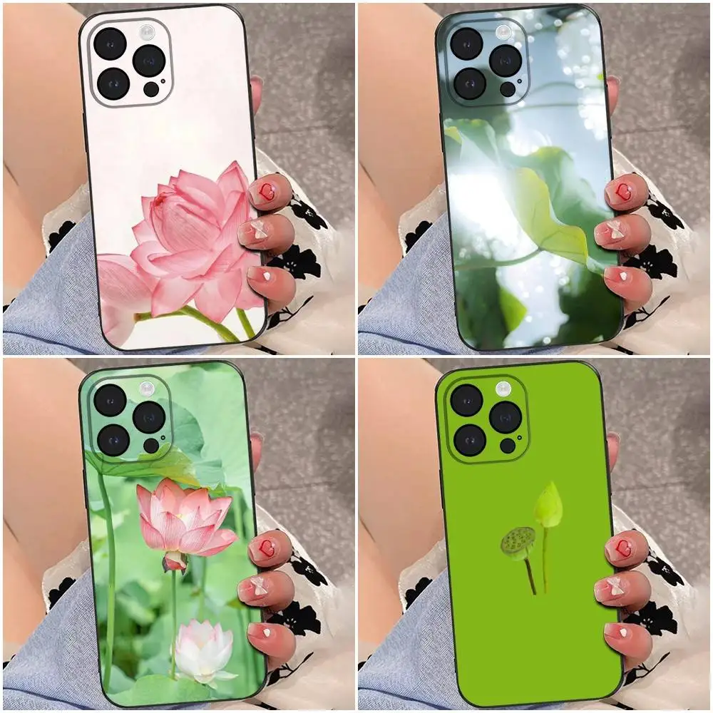 

Lotus leaf Phone Case For iPhone 16e,16se4,16,15,14,13,12,Pro,Max,11,Plus,XR,XS Max Shockproof Silicone Soft Shell