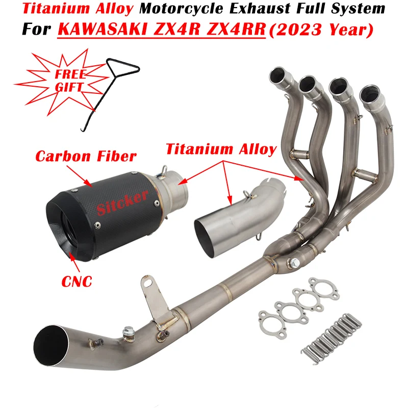 

For KAWASAKI ZX4R ZX4RR ZX 4R 4RR 2023 Motorcycle Exhaust Escape Full System Modify Titanium Alloy Muffler With Front Link Pipe