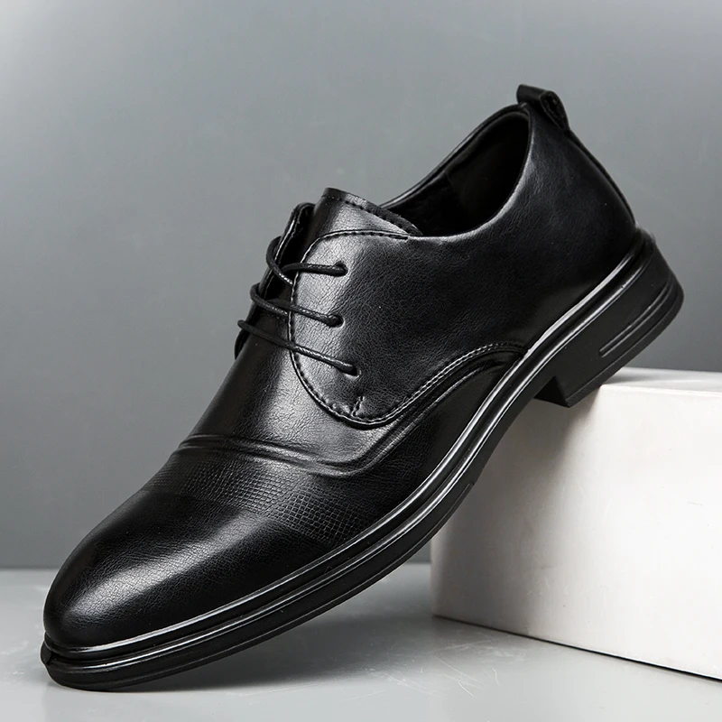 

Leather Shoes Men's Breathable Black Soft Bottom Man Business Formal Wear Casual Wedding Zapatos Hombre