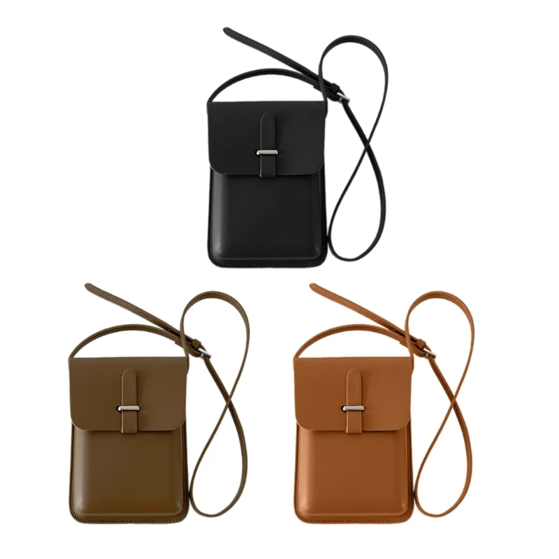 

Stylish Men Women Single Shoulder Phone Pouches PU Leather Solid Color Phone Bag Small Crossbody Purse Wallet