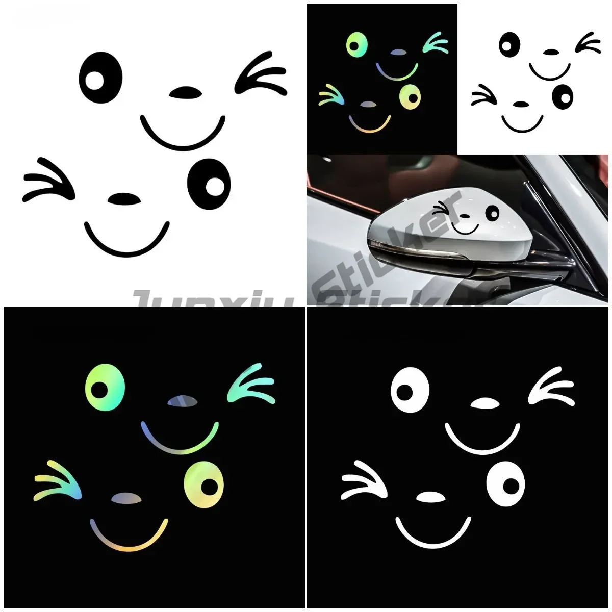

1 Pair of Equipment Reflective Cute Smile Car Sticker Rearview Mirror Sticker Car Styling CartoonSmiling Eye Face Sticker Decal
