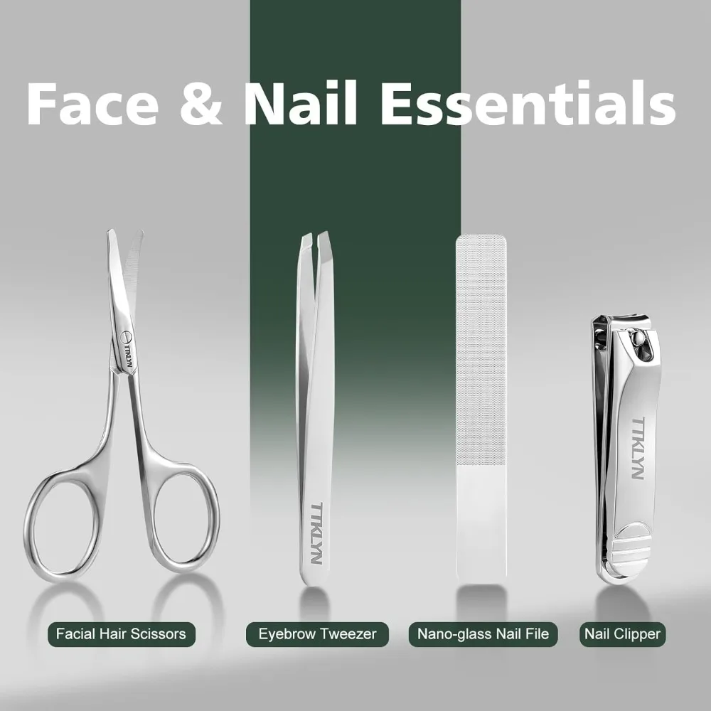 Juego de cortaúñas, kit profesional de pedicura de acero inoxidable con estuche de cuero PU, kit de manicura de precisión, herramientas de aseo