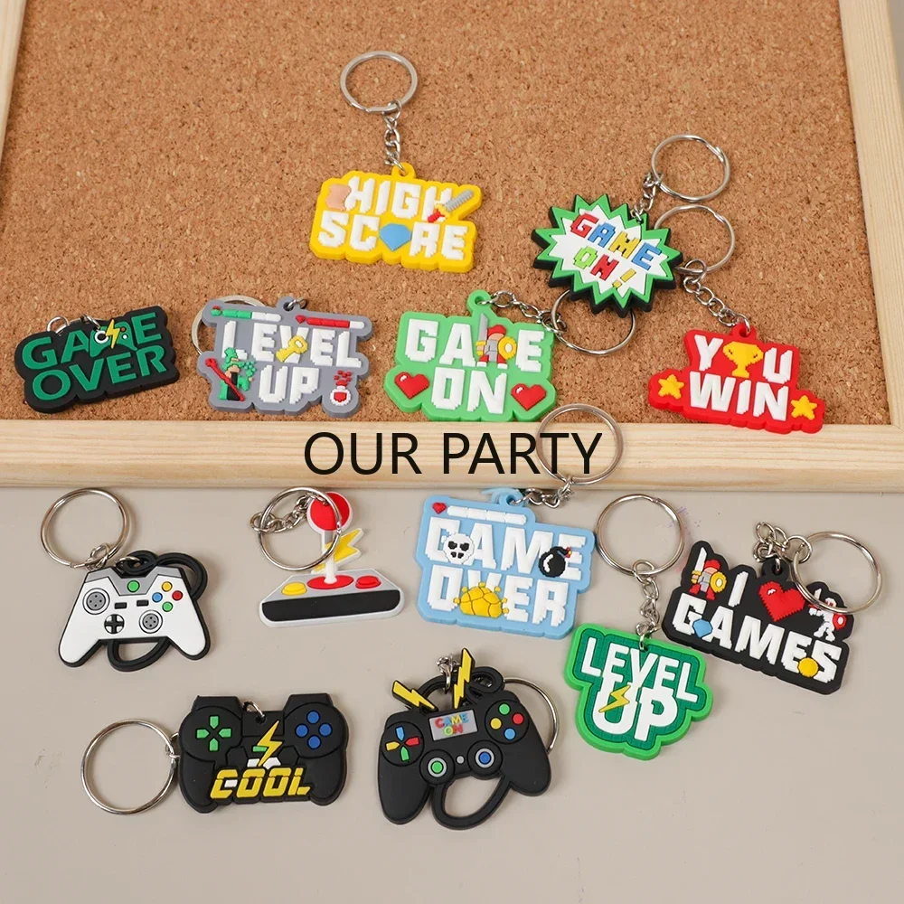 13Pc Game on Over Theme PVC Keychain Video GamePad Level Up Backpack Pendant for Boy Game Night Birthday Party Favors Goodie Bag