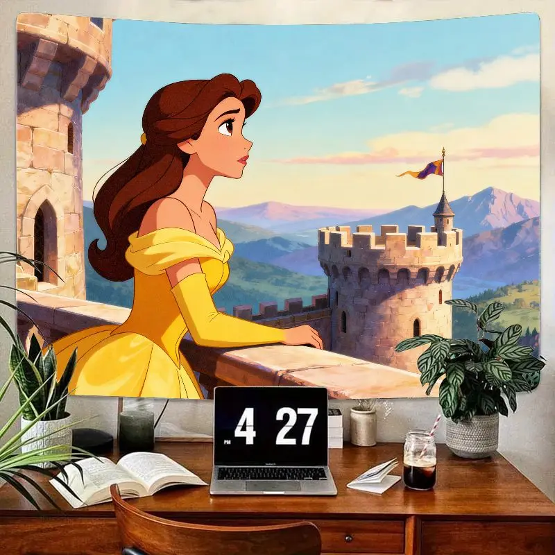 

1 шт., гобелен принцессы Диснея Белль «Красавица и чудовище», желтое платье, настенное искусство, современный эстетический декор для спальни, гостиной, подарок для F