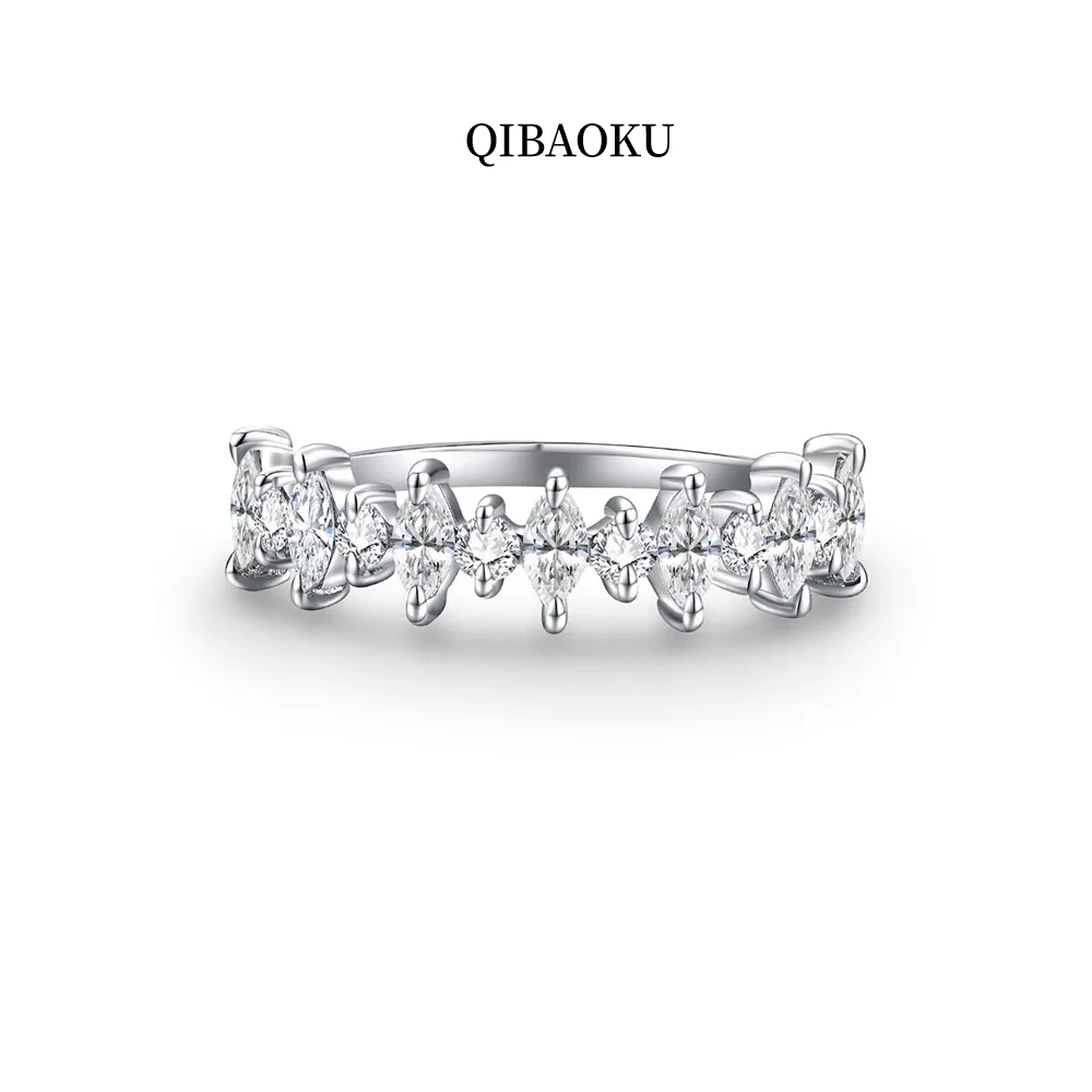 QIBAOKU 4*2 D Color S925 Sterling Silver Moissanite Ring for Women Passed the Diamond Tester Engegament Wedding Rings 2026