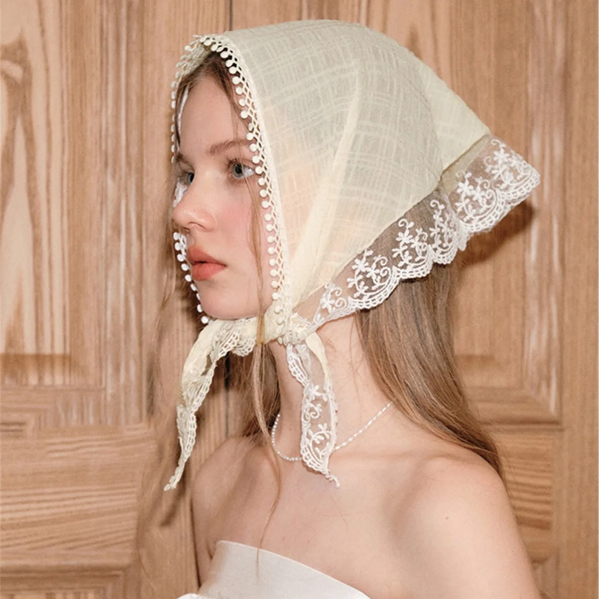 Women's French Countryside Headband White Lace Triangle Scarf Headband Hairband French Headband Fashion Photography Network