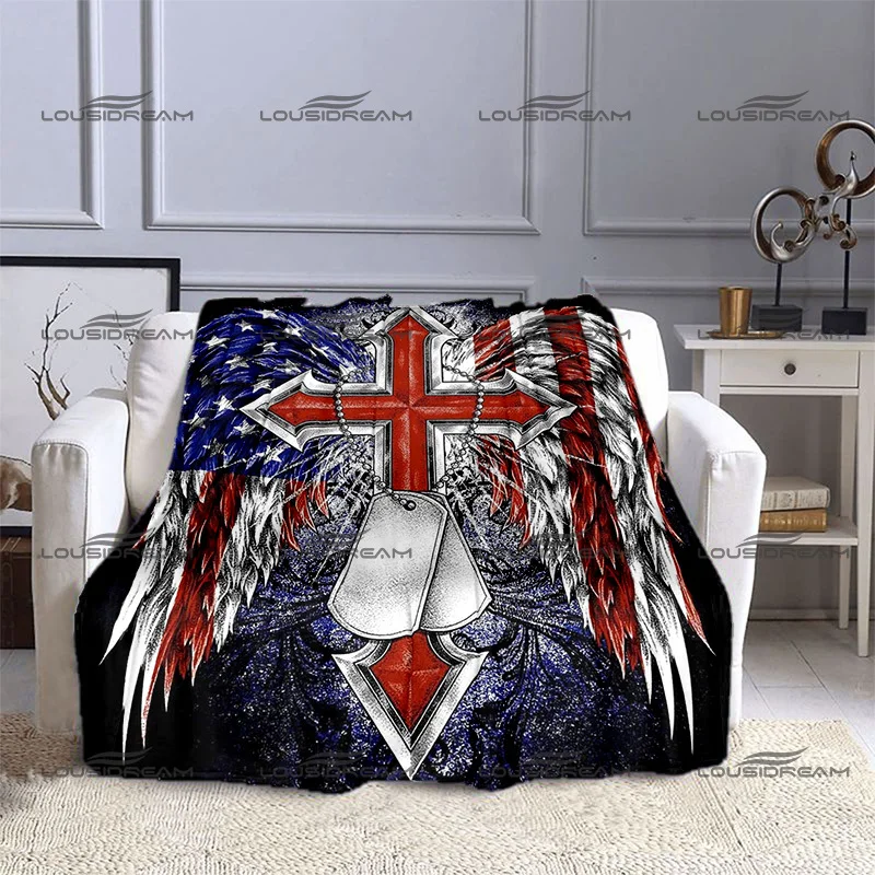 Stand for The Flag Kneel for The Cross American Star-striped Blanket Air-conditioning Quilt Portable Home Travel Office Blanket