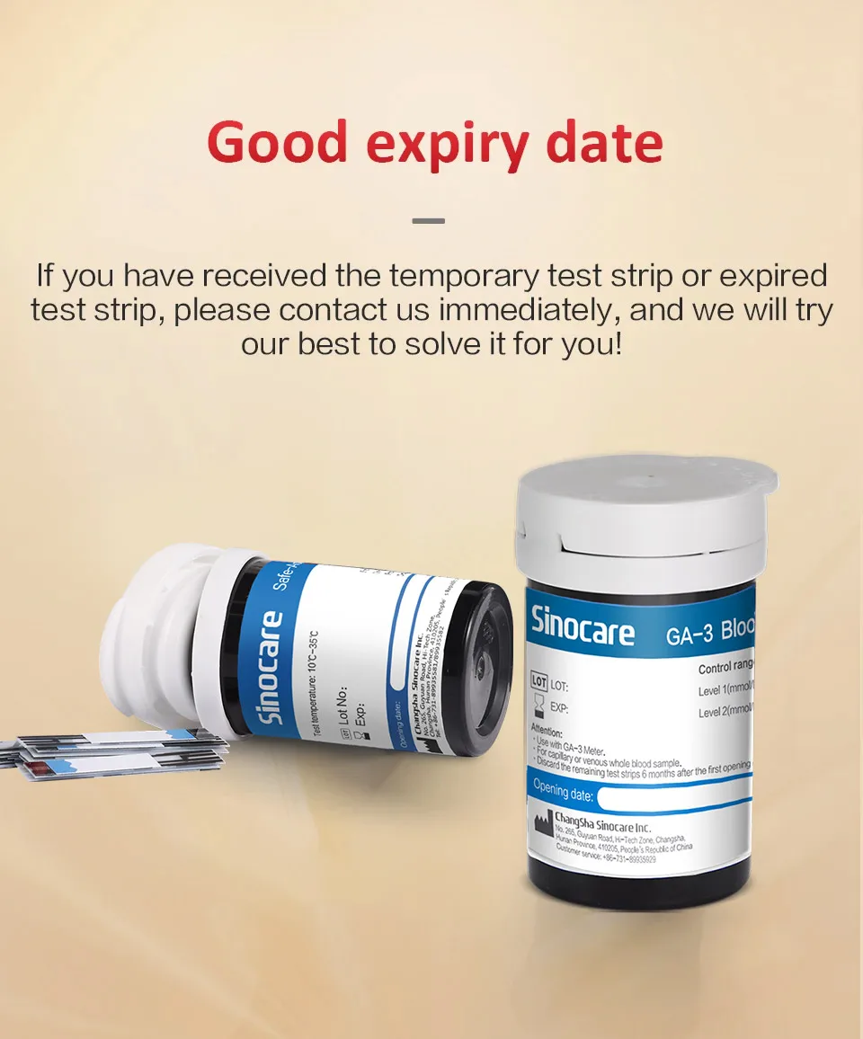 [50/100/200/300/400pcs] Sinocare kan şekeri Test şeritleri (sadece GA-3 için)