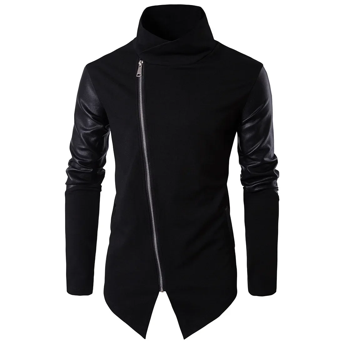 Fashion Jackets for Men Spring New Stand Up Neck Slim Fit Knitted Shirt Panel Leather Knitted Shirt for Men