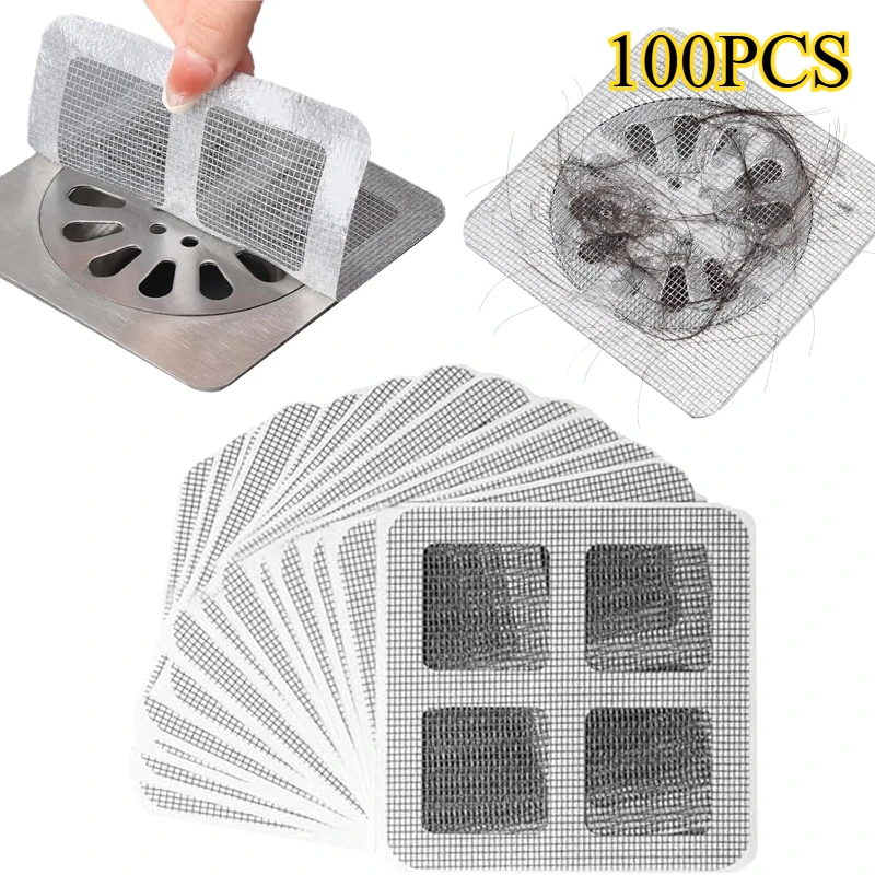 100PCS Disposable Shower Drain Hair Catcher Mesh Shower Covers Floor Sink Strainer Filter Hairs Stopper For Bathroom Kitchen