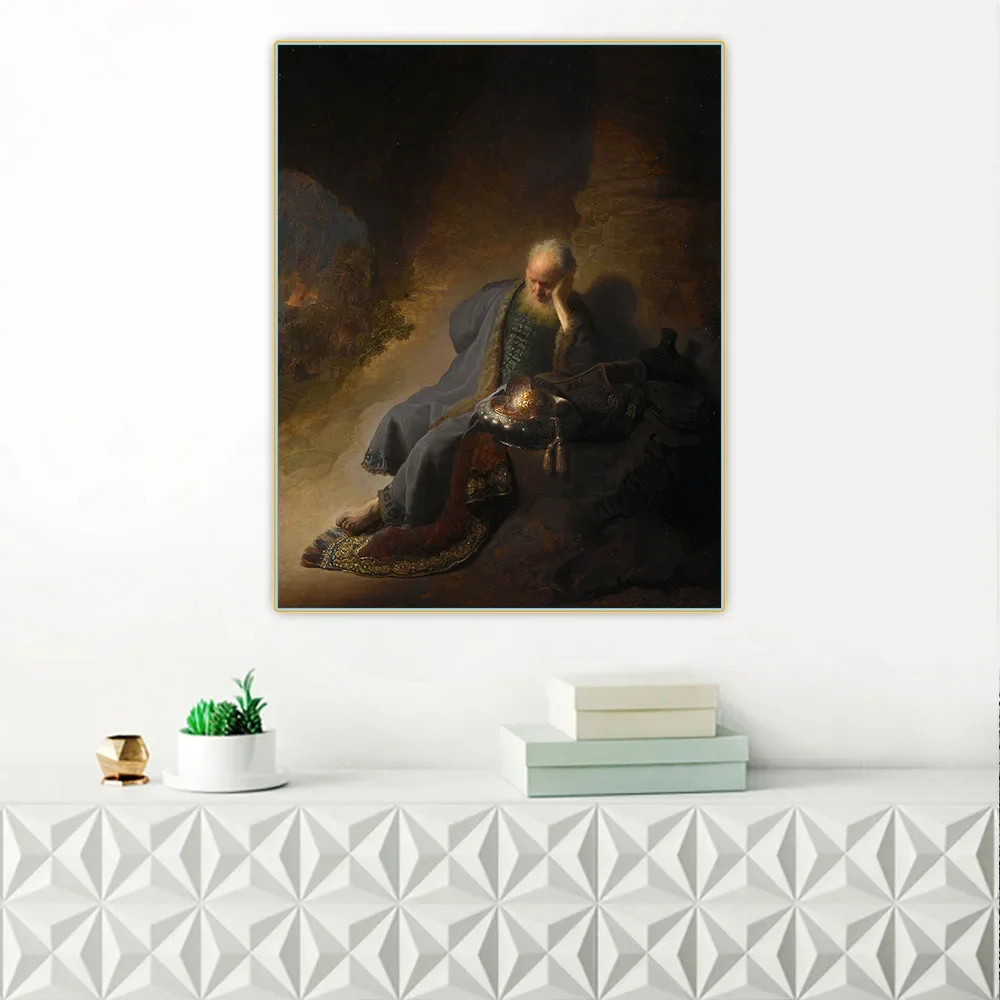 Citon Rembrandt《Jeremiah Lamenting the Destruction of Jerusalem》Canvas Art Oil Painting Wall Background Decor Home Decoration