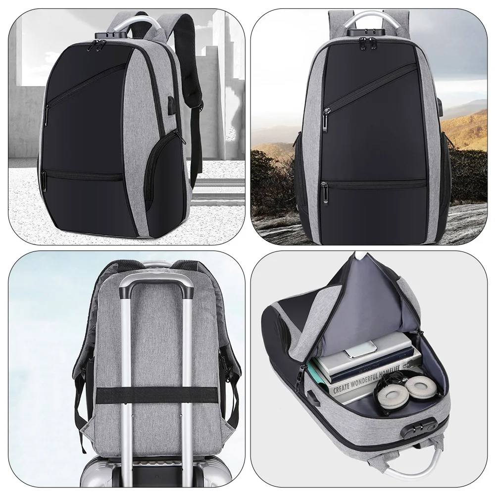 

Oxford Cloth Laptop Backpack Large Capacity for Men Dark Grey USB Charging Travel Bag Storage