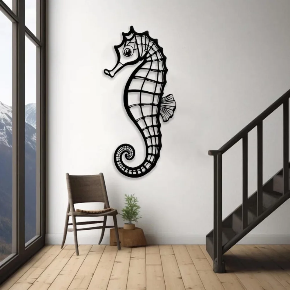 Seahorse Metal Wall Art Beach House Outdoor Nautical Decor Large