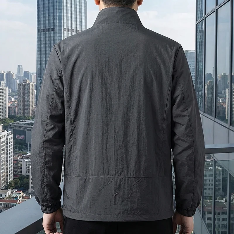 Herren Stehkragen-Jacke Frühling Atmungsaktiv Leicht Knitterfrei Windbreaker Outdoor Sport Freizeit Schnelltrocknende Arbeitsjacken – Detail 15