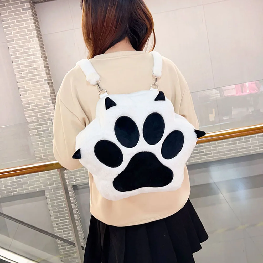 Cute Cat Paw Kawaii Bag with Adjustable Straps Soft Furry Purse with Zipper JK Girls Bag Cartoon Backpack for Women Girls