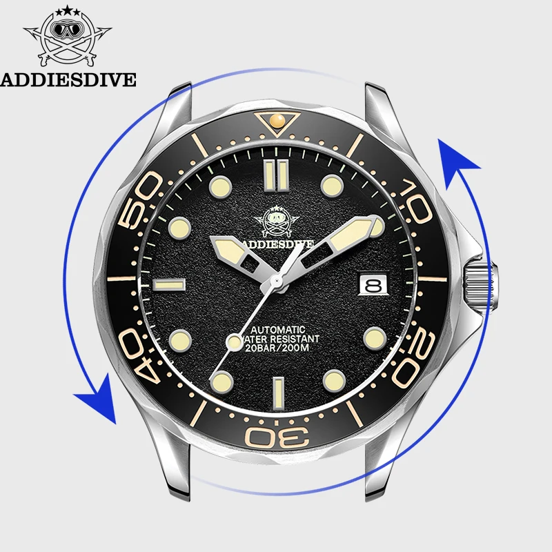 ADDIESDIVE Herren-Luxusuhr, Saphirglas, C3, superleuchtend, 20 Bar, wasserdicht, Relogios Masculinos, automatische mechanische Uhr