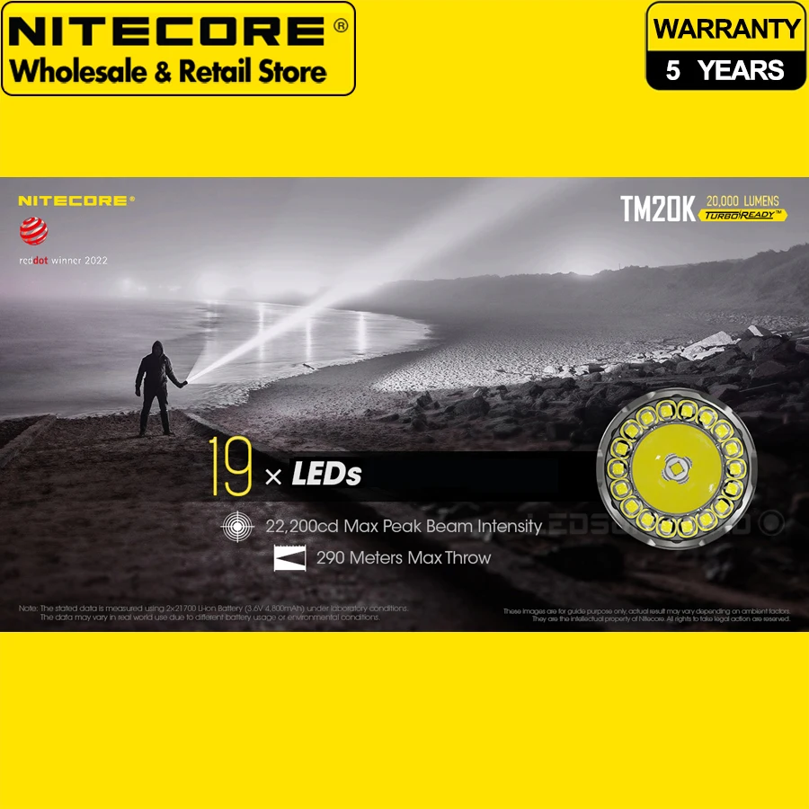 Winner of Red Dot Award NITECORE TM20K 20000 Lumen Tactical Searchlight Flashlight Built-in 9600mAh Rechargeable Battery