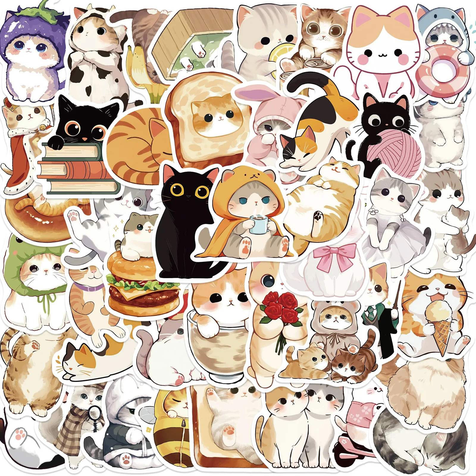 50 pçs dos desenhos animados gatos bonitos adesivos decalques para portátil notebook skate guitarra capacete diy adesivos estéticos presentes criativos
