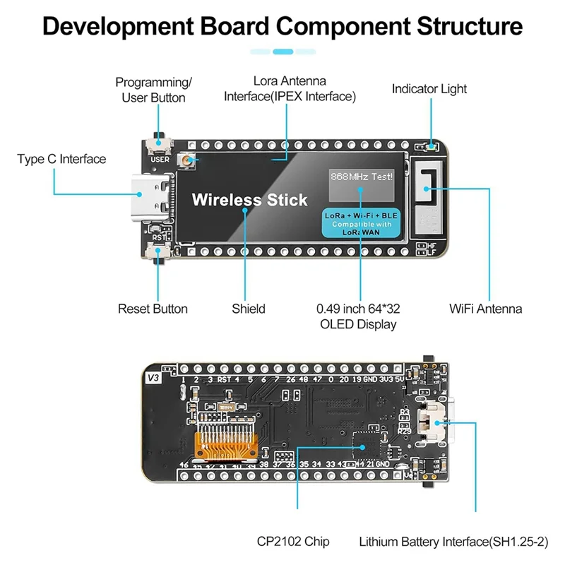 

ESP32-S3 Wireless Development Board Lora WIFI Bluetooth SX1262 Lorawan BLE Fast Type-C Connection 433-510Mhz Durable Easy To Use