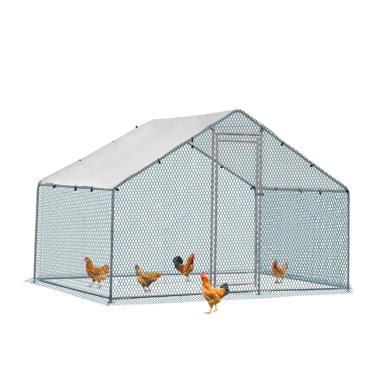6.5 x 10 ft Large Metal Chicken Coop, Walk-in Poultry Cage Chicken Hen Run House with Waterproof Cover, Rabbits Cats Dogs Farm