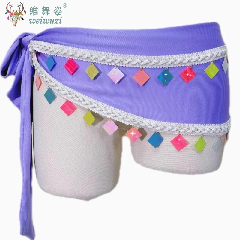 Catena in vita per danza del ventre per cintura da pratica di danza di strada per danza jazz per adulti con paillettes colorate a rete Shimmy con frange