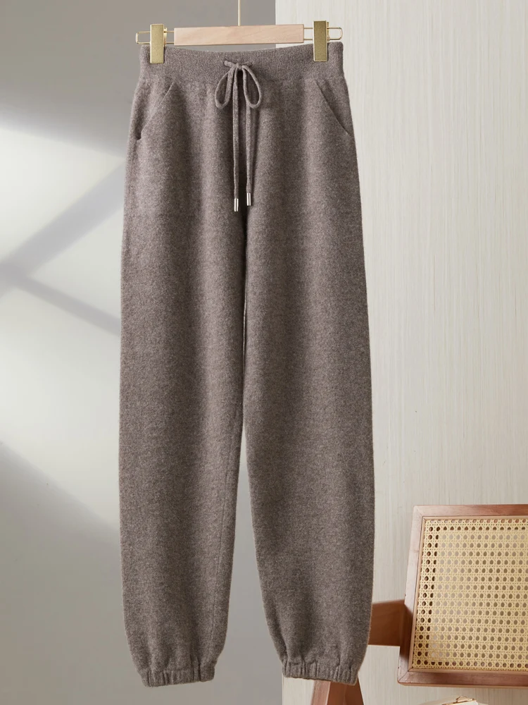 ANGEL Women Cashmere Pencil Pants With Pocket Pure Color Soft 100% Merino Wool Knitting Spring Autumn Winter Fashion Trousers
