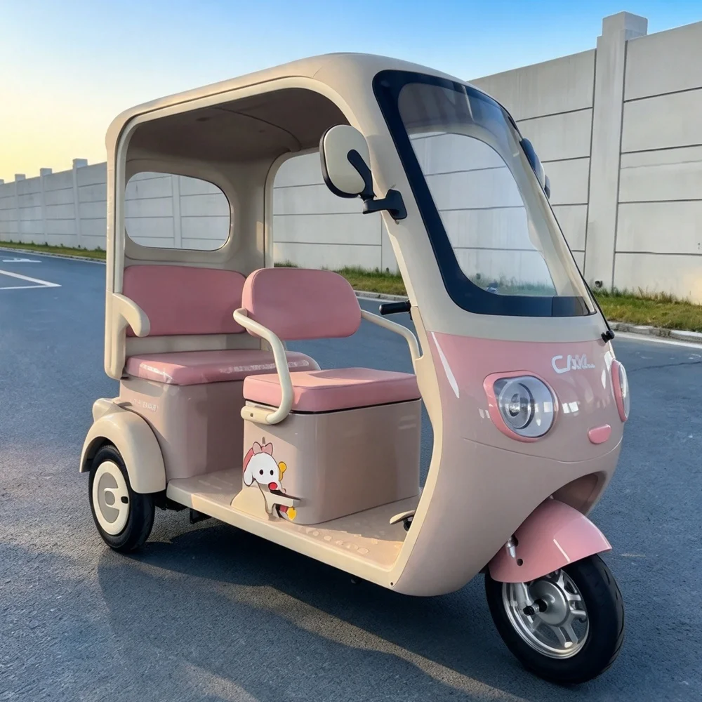 Three wheel passenger electric tricycle, strong cargo capacity, long range battery, household freight transportation