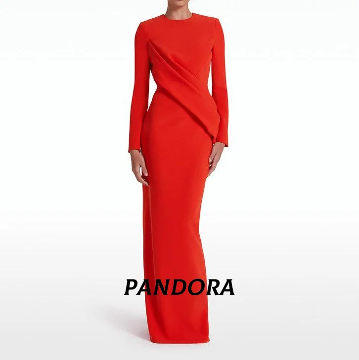 

Pandora O-neck Pleated Haute Couture Dress Long Sleeve Mermaid Formal Evening Party Dress 2025 Customized Prom Dress