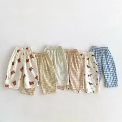 2024 New Children Trousers Plaid Printed Cartoon Fashion Baby Girls Boys Loose Casual Harem Pants Kids Pants Summer Clothes