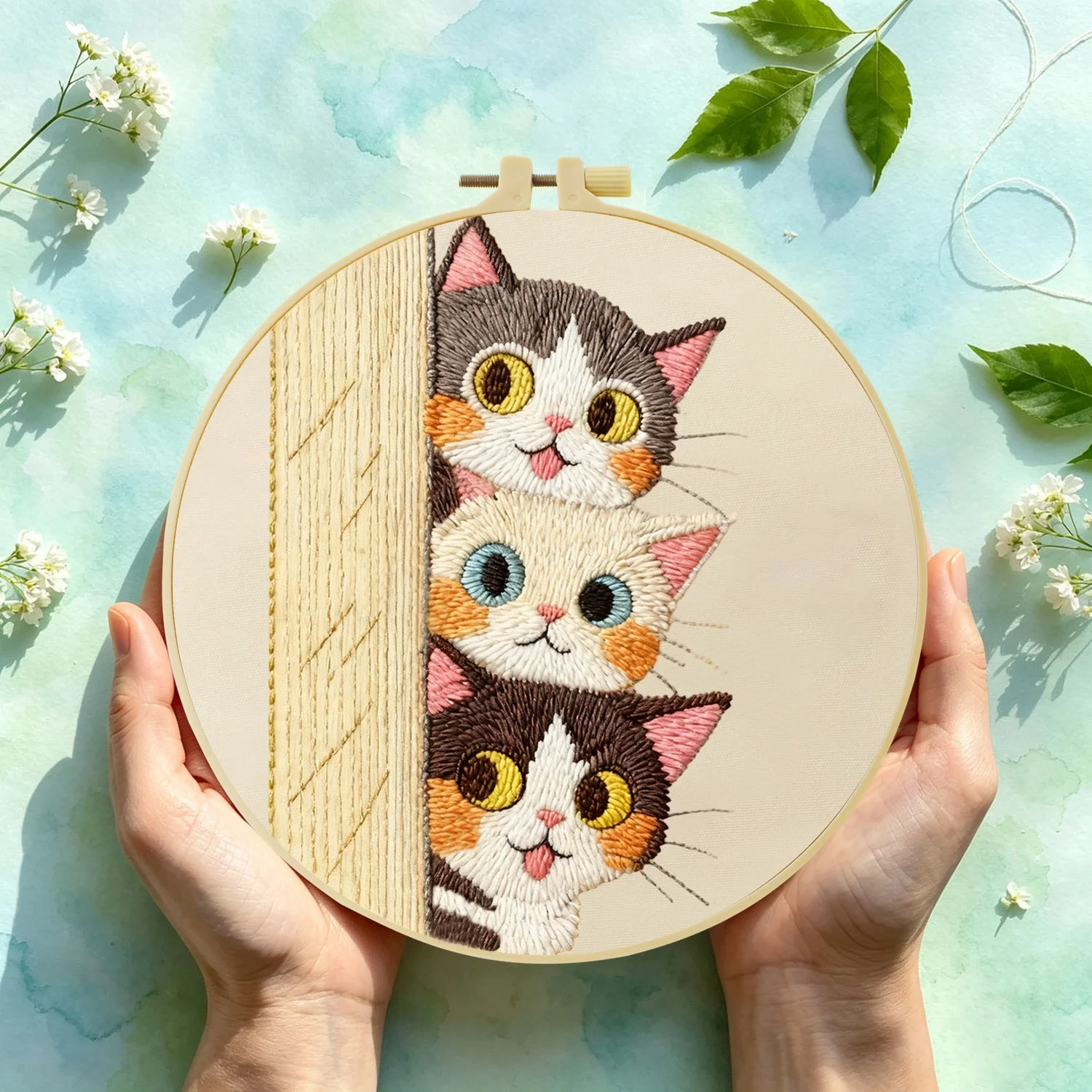 Drei Katzen, die zuschauen 1 Stück DIY-Stickmaterial-Set für Anfänger Stick-Starter-Kit Kreuzstich-Kunst als Geschenk Nähhandwerk – Detail 4