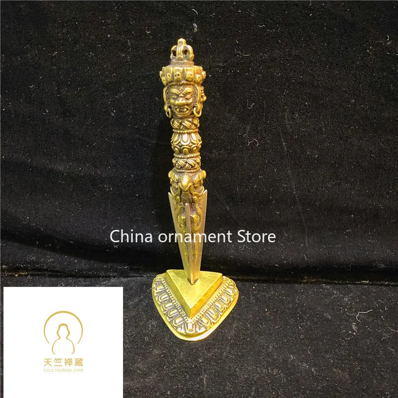 Nepalese pure copper three-sided Pupa Vajra pestle, Tibetan tantra magic tool, filthy Vajra pestle Pupa pestle with base