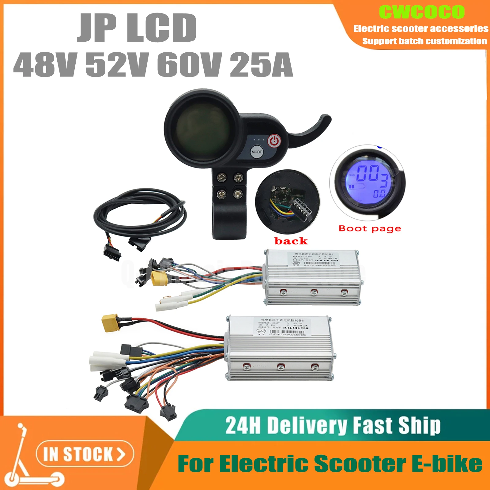 48V25A 52V25A 60V25A JP Ebike Electric Bicycle Scooter Controller Dual Drive LCD Display Brushless DC Dual Drive Controller