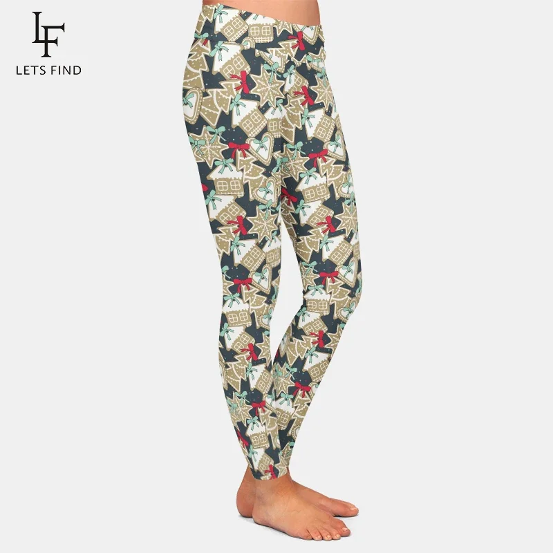 LETSFIND-Leggings Fitness de Cintura Alta para Mulheres, Natal 3D Biscoitos de gengibre, impressão digital, calça sexy para menina, moda, nova chegada